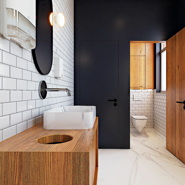 Rénovation des sanitaires d'une grande société en province de Liège conçu par Régis Lessent Architecte à Villers-le-Bouillet