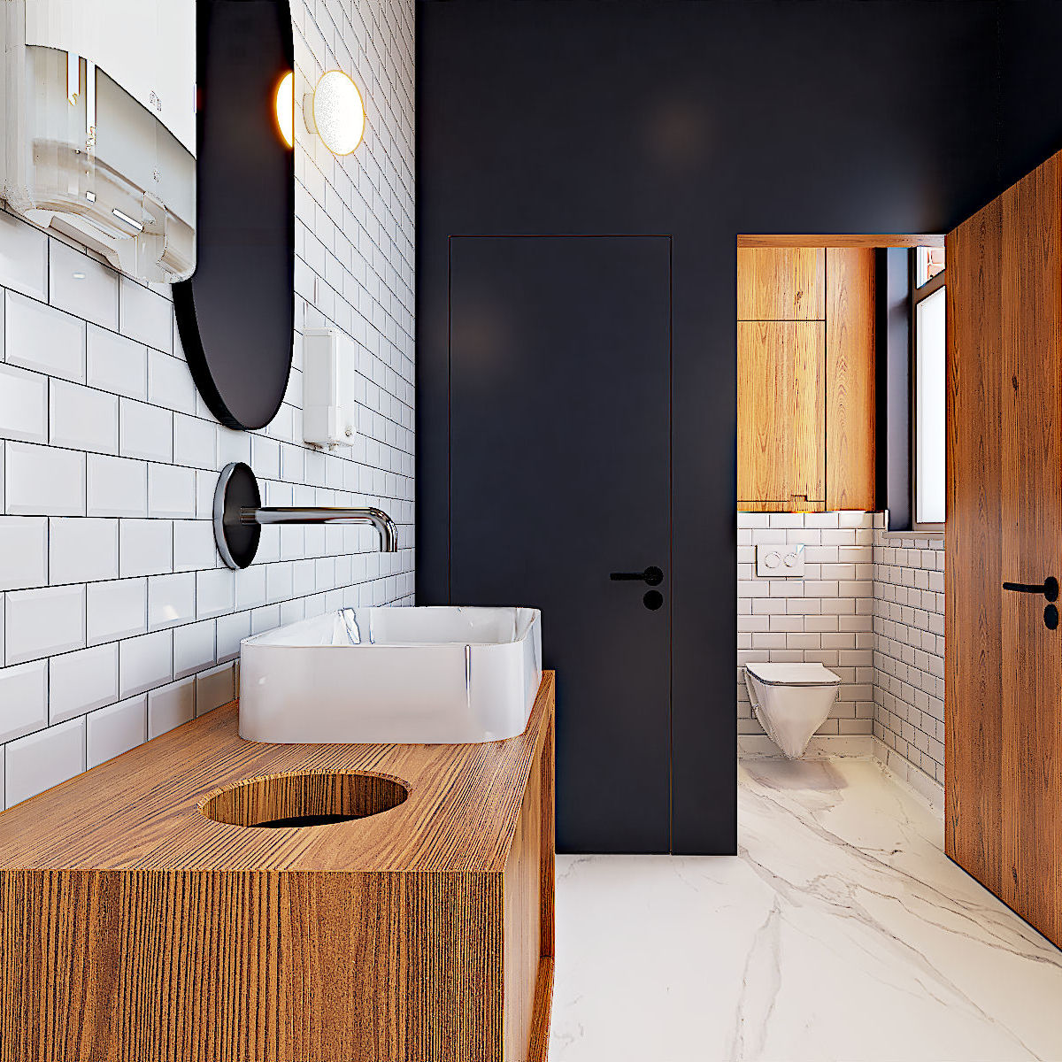 Rénovation des sanitaires d'une grande société en province de Liège conçu par Régis Lessent Architecte à Villers-le-Bouillet