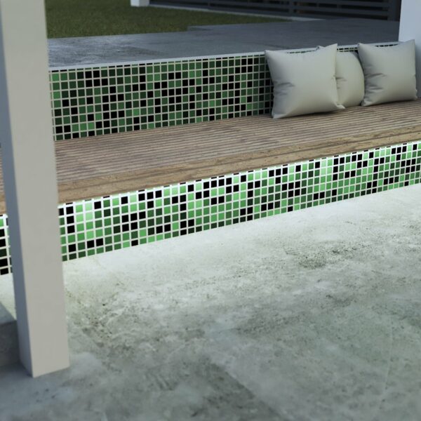 Etude d'éclairage sous banquette d'un pool house contemporain en province de Namur. Conception Régis Lessent Architecte à Villers-le-Bouillet