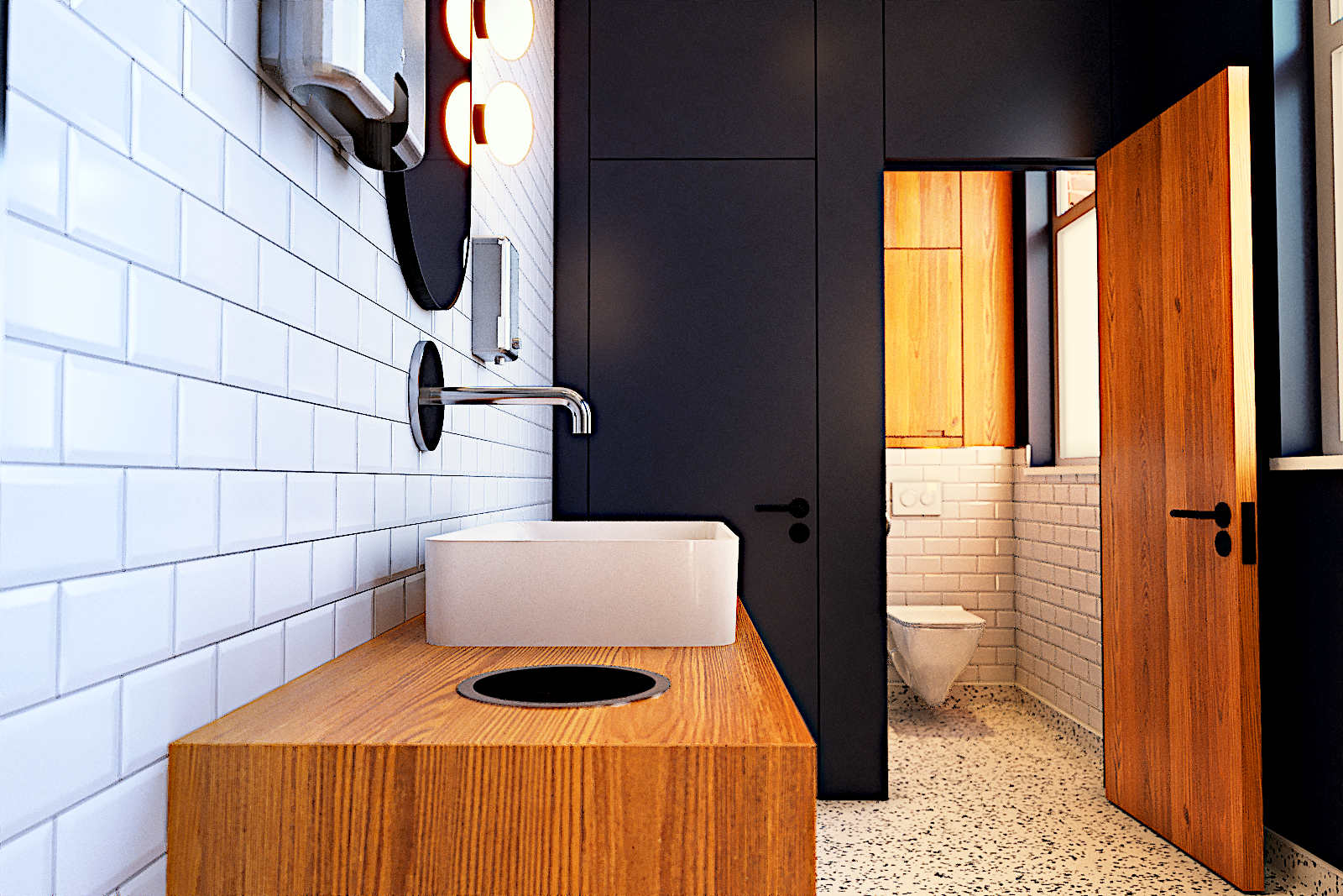 Visualisation 3D de l’étude architecturale pour l’aménagement des sanitaires d’une entreprise à Liège