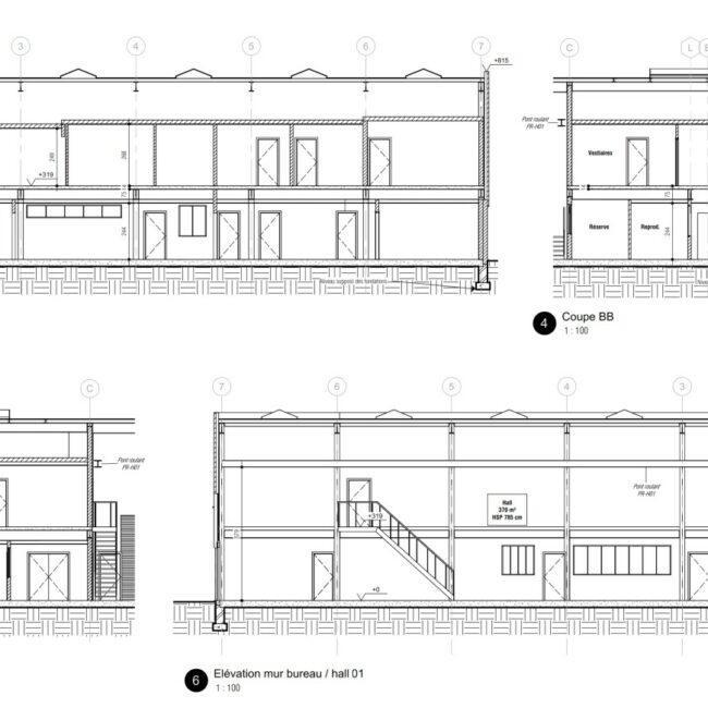 Coupes architecturales réalisées sous AutoCAD – formation dessin technique 2D