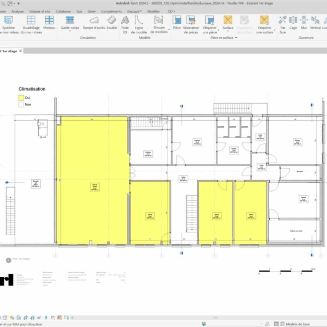 Plan d’étage BIM réalisé sous Autodesk Revit – formation professionnelle Wallonie