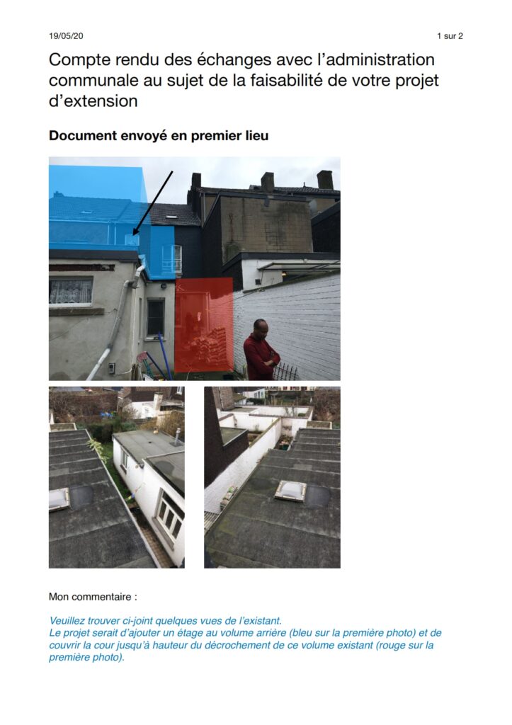échanges entre l'urbanisme et l'architecte au sujet d'une transformation de bâtiment à huy